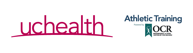 Logotipos de UCHealth y «Athletic Training by OCR» sobre fondo blanco.